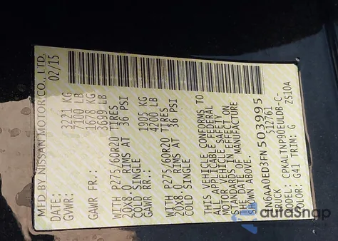 2015 Nissan Titan Sv from USA, damaged, VIN 1N6AA0ED3FN503995